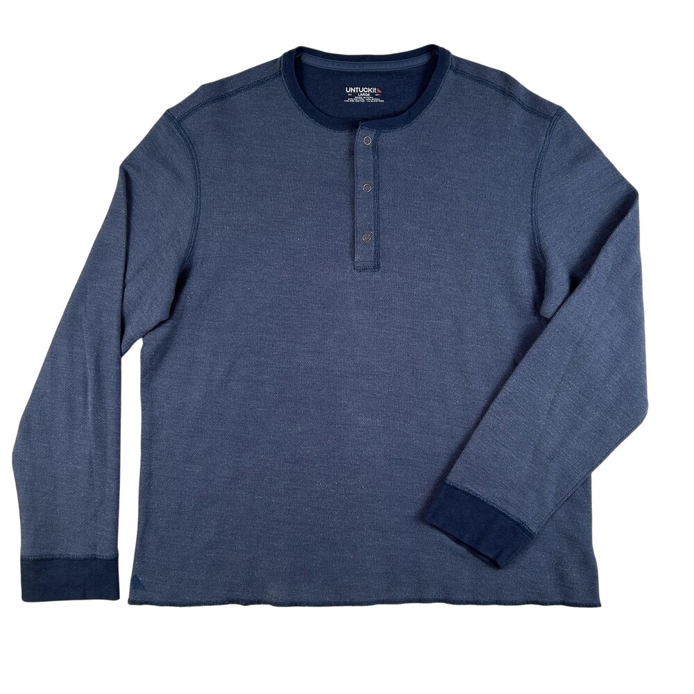 UNTUCKit Shirt Mens Large Navy Schrock Thermal Waffle Henley Long Sleeve Tagless